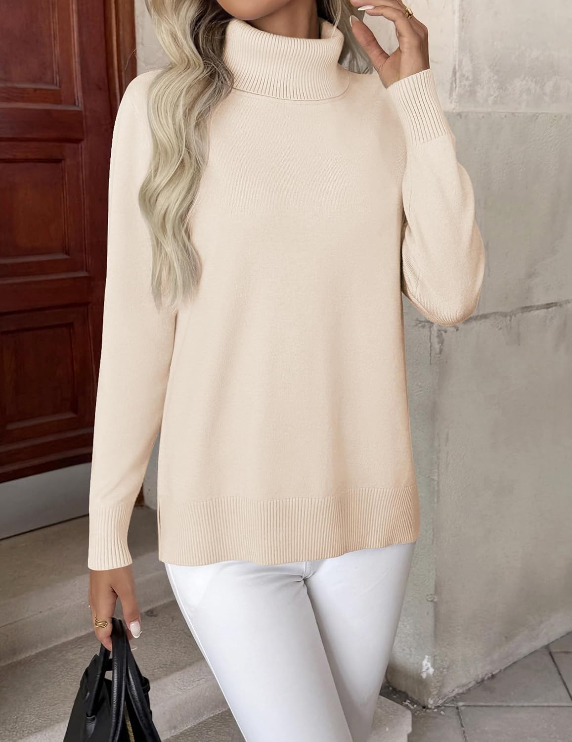 image:imageZeagoo Womens Turtleneck Sweater Long Sleeve Casual Knit Pullover Top 2026Beige