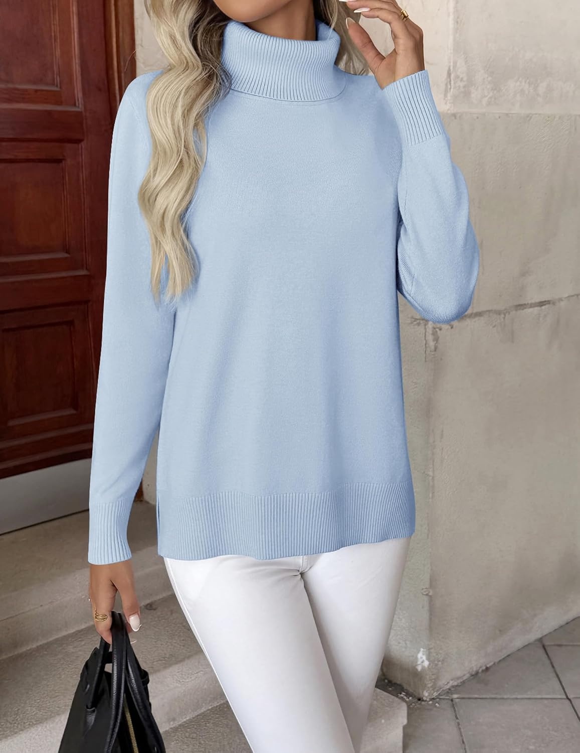 image:imageZeagoo Womens Turtleneck Sweater Long Sleeve Casual Knit Pullover Top 2026Blue