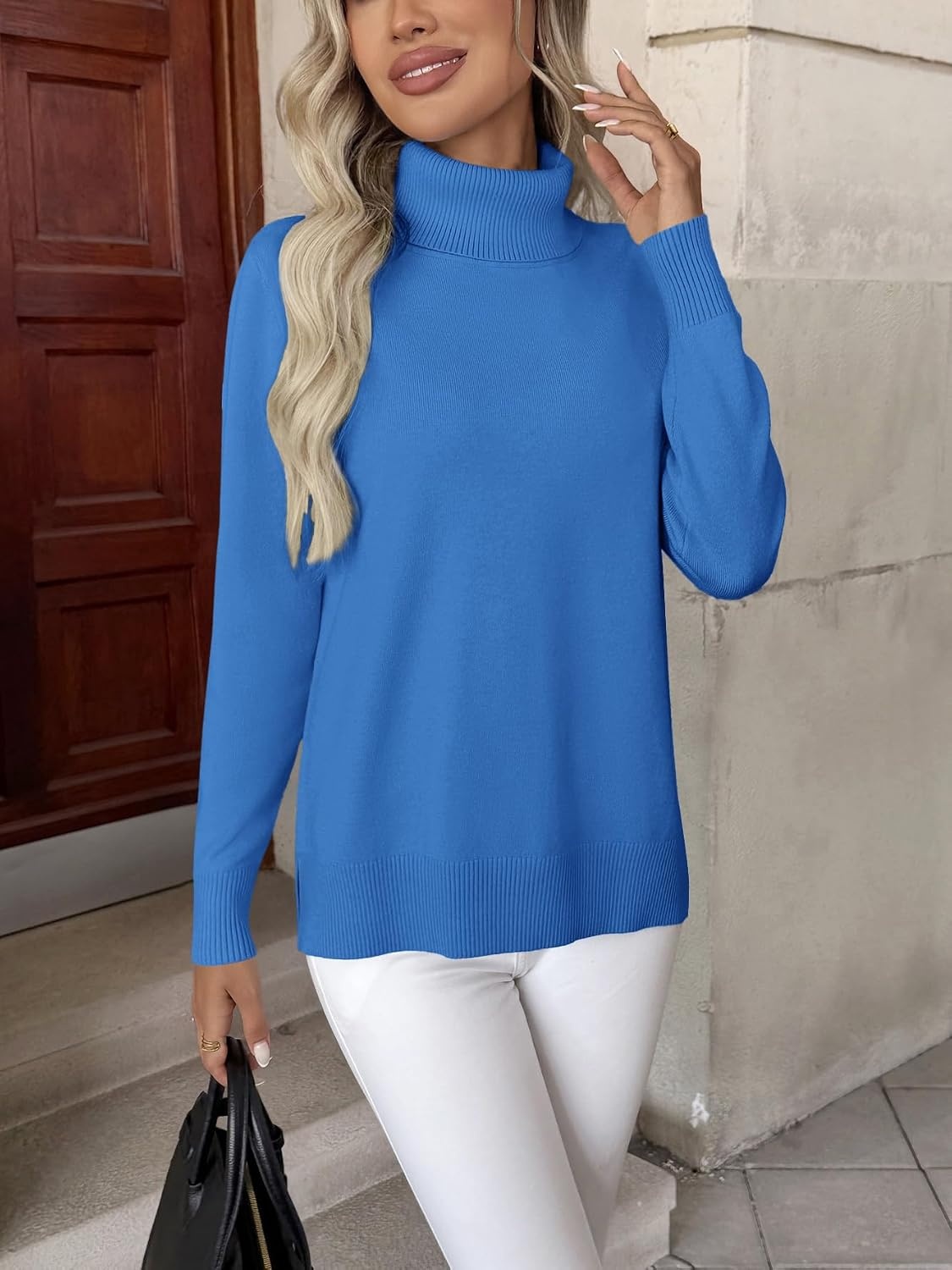image:imageZeagoo Womens Turtleneck Sweater Long Sleeve Casual Knit Pullover Top 2026Bright Blue