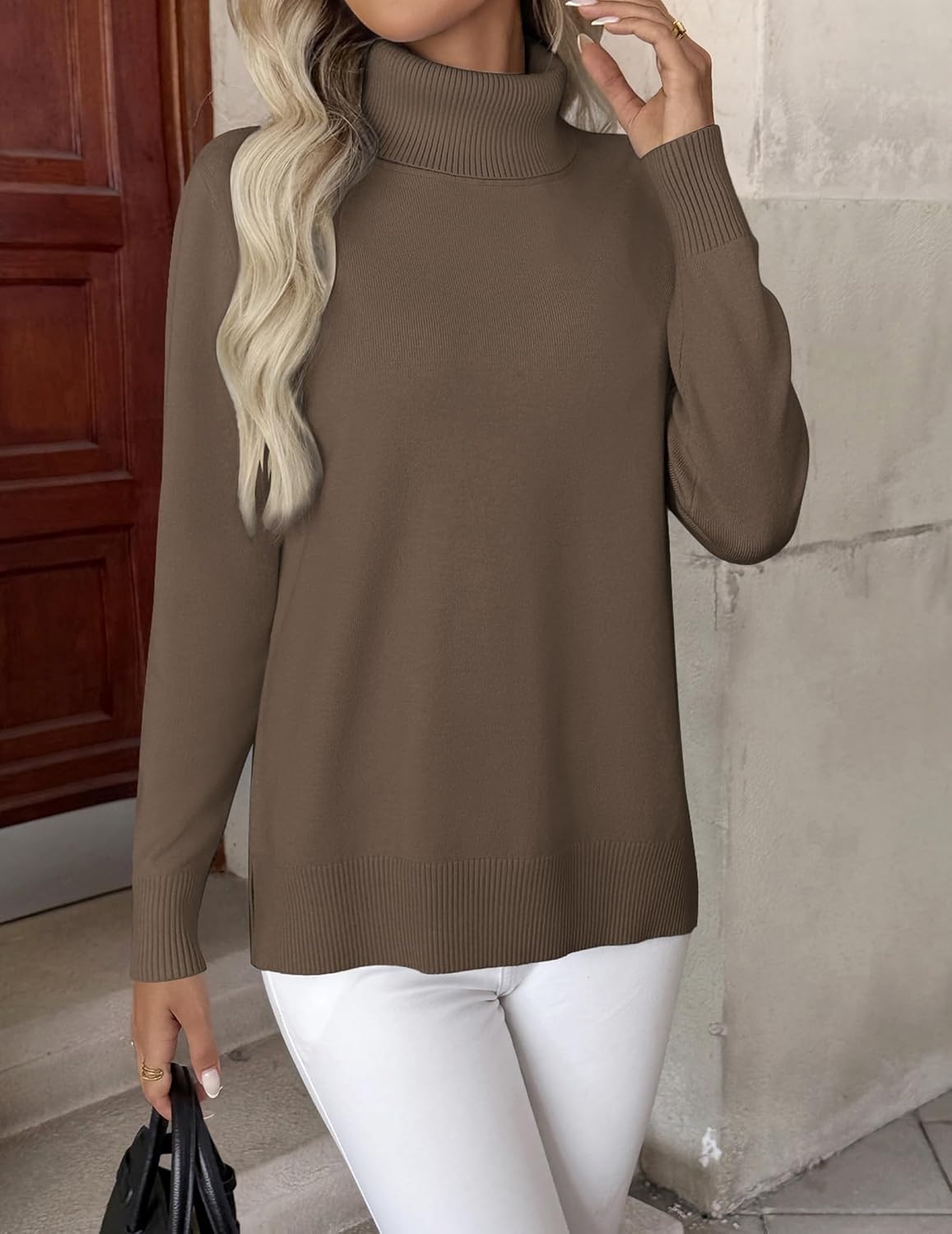 image:imageZeagoo Womens Turtleneck Sweater Long Sleeve Casual Knit Pullover Top 2026Brown