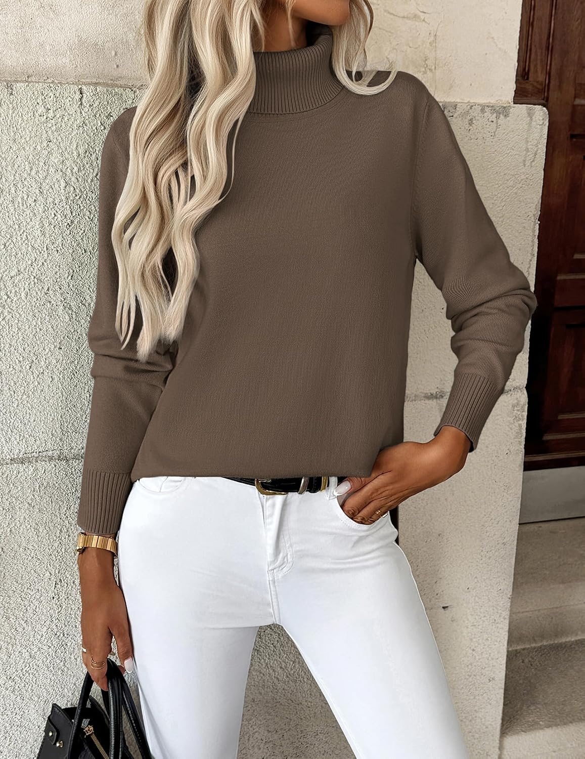 image:imageZeagoo Womens Turtleneck Sweater Long Sleeve Casual Knit Pullover Top 2026Brown