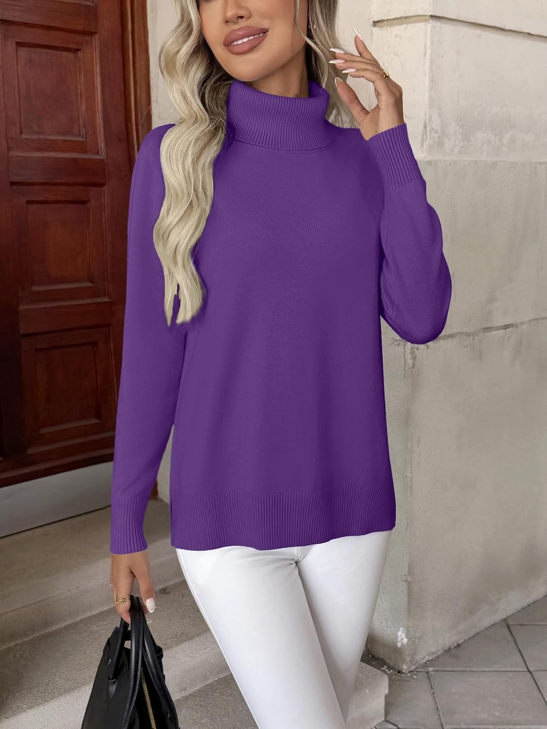 image:imageZeagoo Womens Turtleneck Sweater Long Sleeve Casual Knit Pullover Top 2026Dark Purple