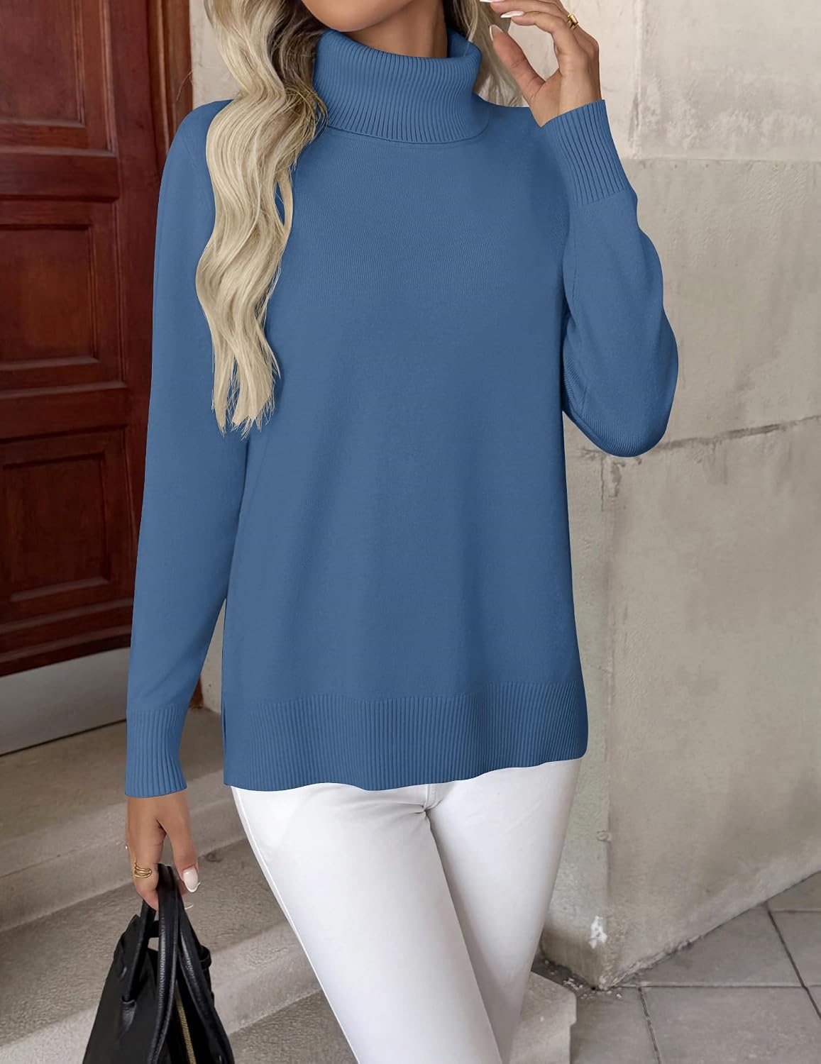 image:imageZeagoo Womens Turtleneck Sweater Long Sleeve Casual Knit Pullover Top 2026Deep Blue