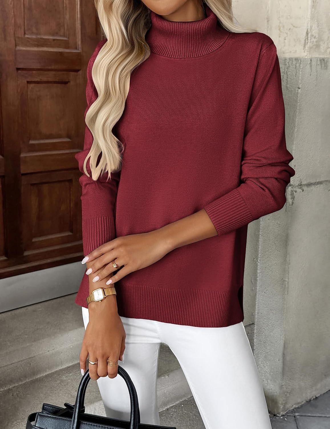 image:imageZeagoo Womens Turtleneck Sweater Long Sleeve Casual Knit Pullover Top 2026Deep Red