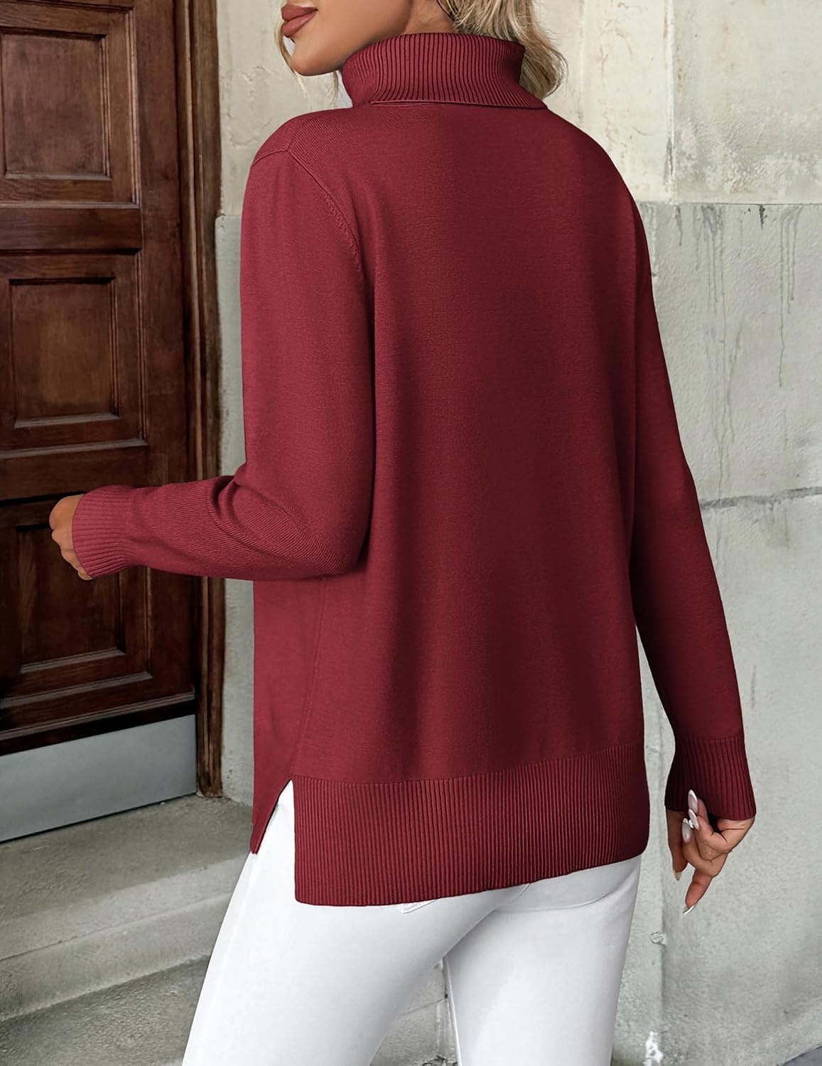 image:imageZeagoo Womens Turtleneck Sweater Long Sleeve Casual Knit Pullover Top 2026Deep Red