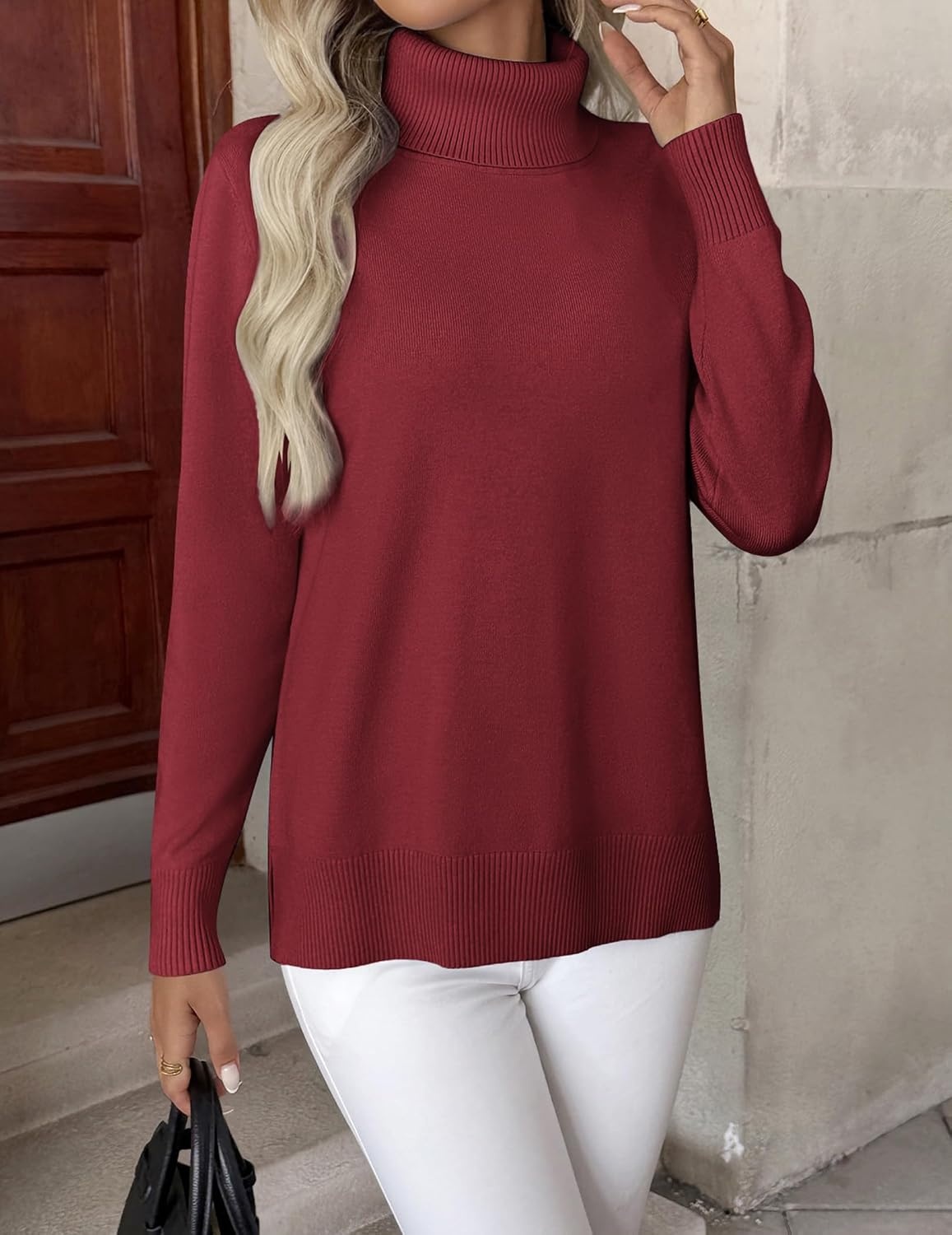 image:imageZeagoo Womens Turtleneck Sweater Long Sleeve Casual Knit Pullover Top 2026Deep Red