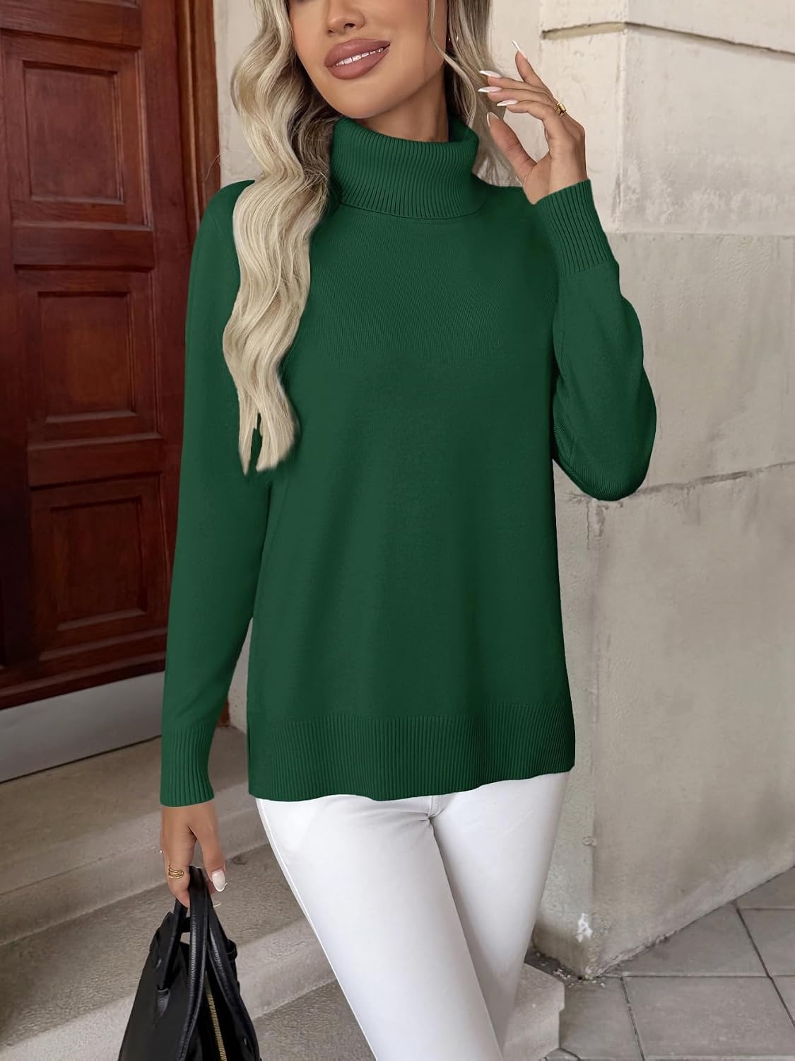 image:imageZeagoo Womens Turtleneck Sweater Long Sleeve Casual Knit Pullover Top 2026Green