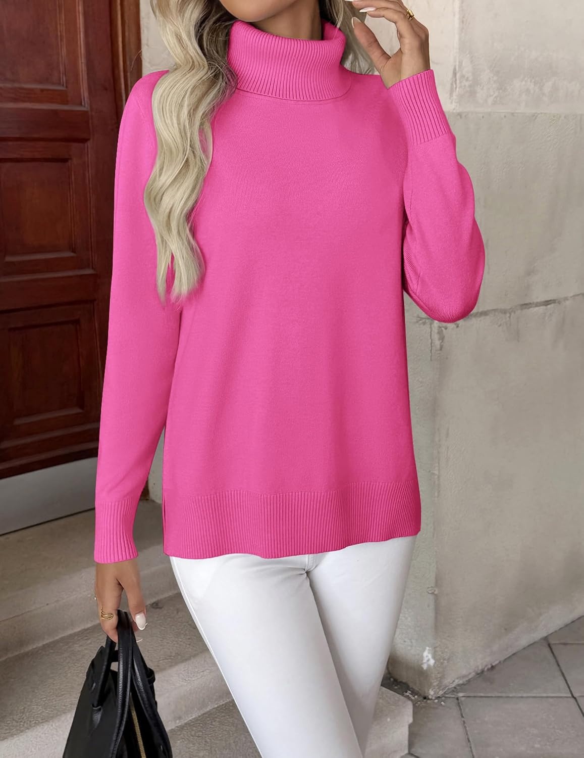 image:imageZeagoo Womens Turtleneck Sweater Long Sleeve Casual Knit Pullover Top 2026Hot Pink