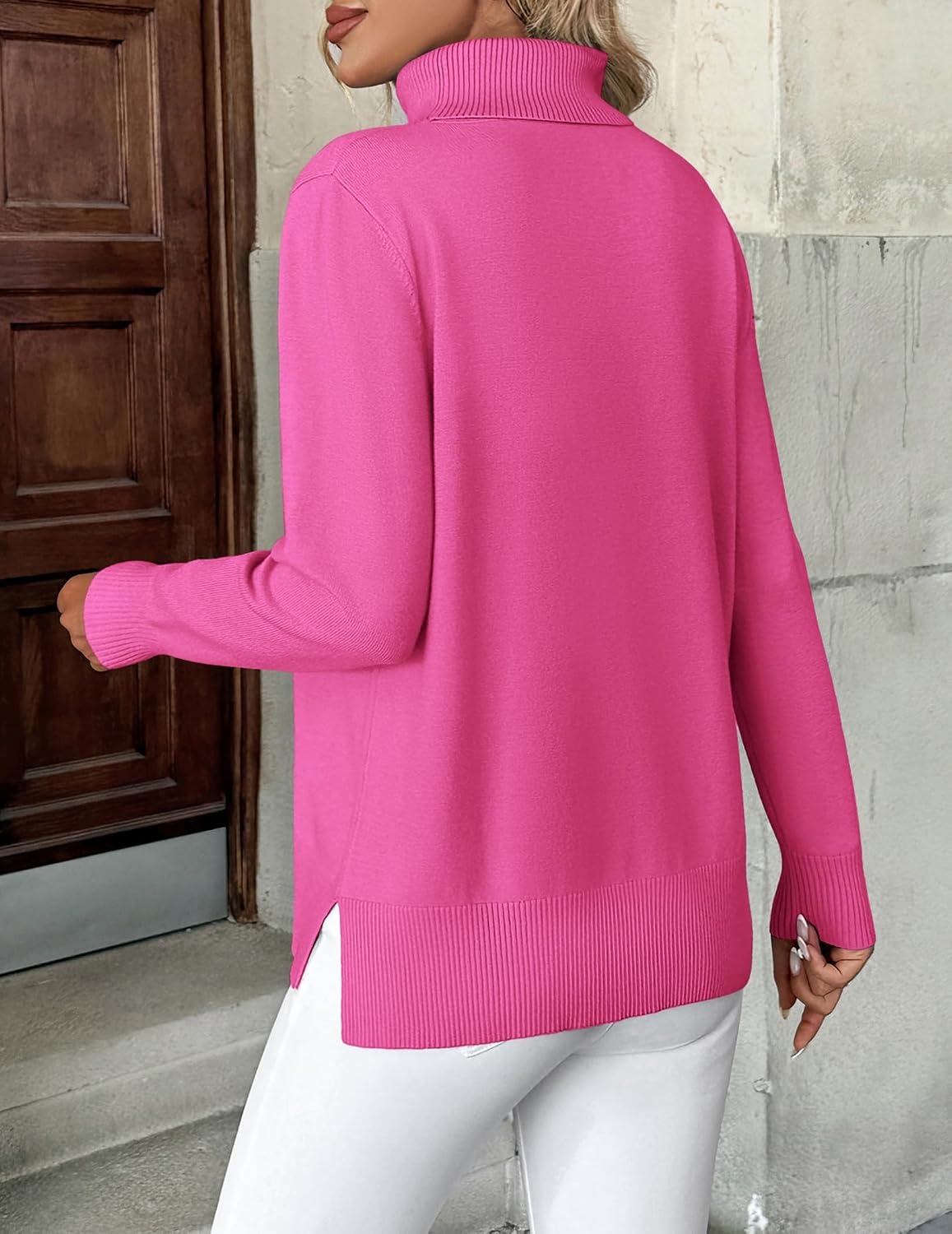 image:imageZeagoo Womens Turtleneck Sweater Long Sleeve Casual Knit Pullover Top 2026Hot Pink