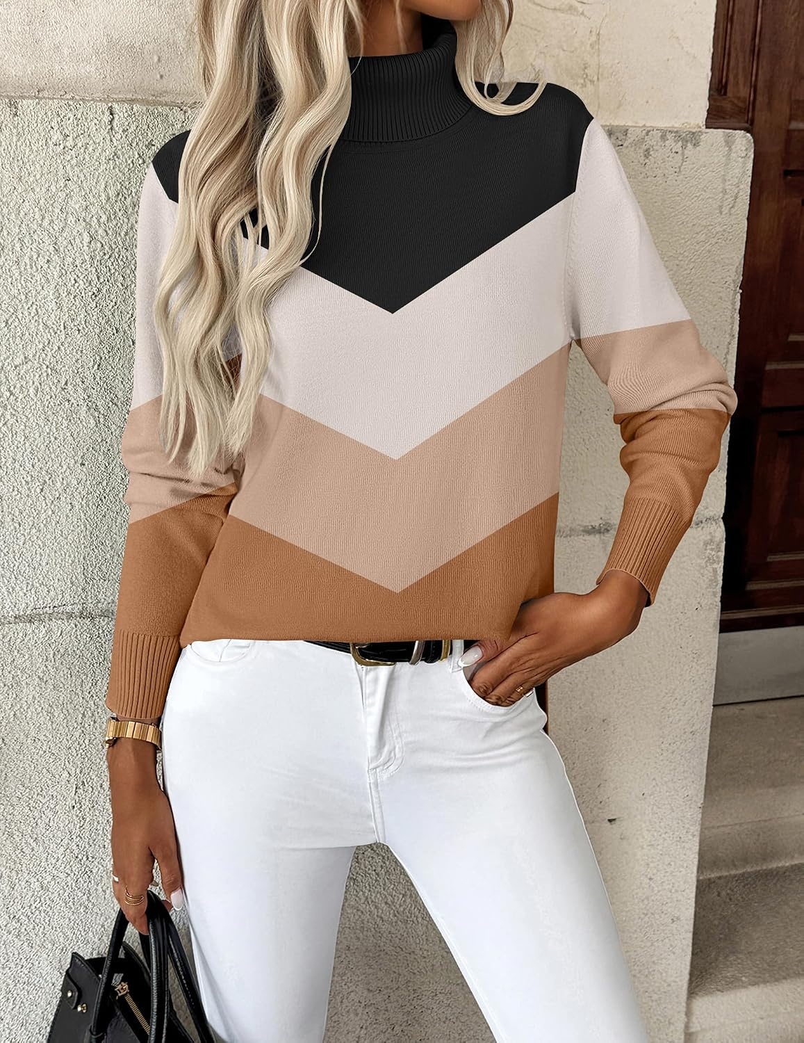 image:imageZeagoo Womens Turtleneck Sweater Long Sleeve Casual Knit Pullover Top 2026Jh556color Block