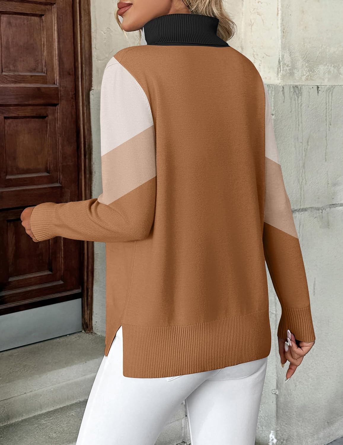 image:imageZeagoo Womens Turtleneck Sweater Long Sleeve Casual Knit Pullover Top 2026Jh556color Block