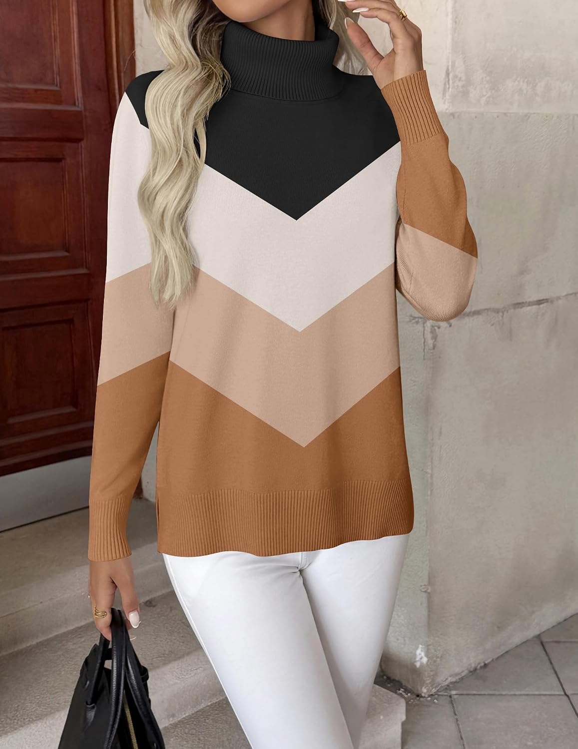 image:imageZeagoo Womens Turtleneck Sweater Long Sleeve Casual Knit Pullover Top 2026Jh556color Block