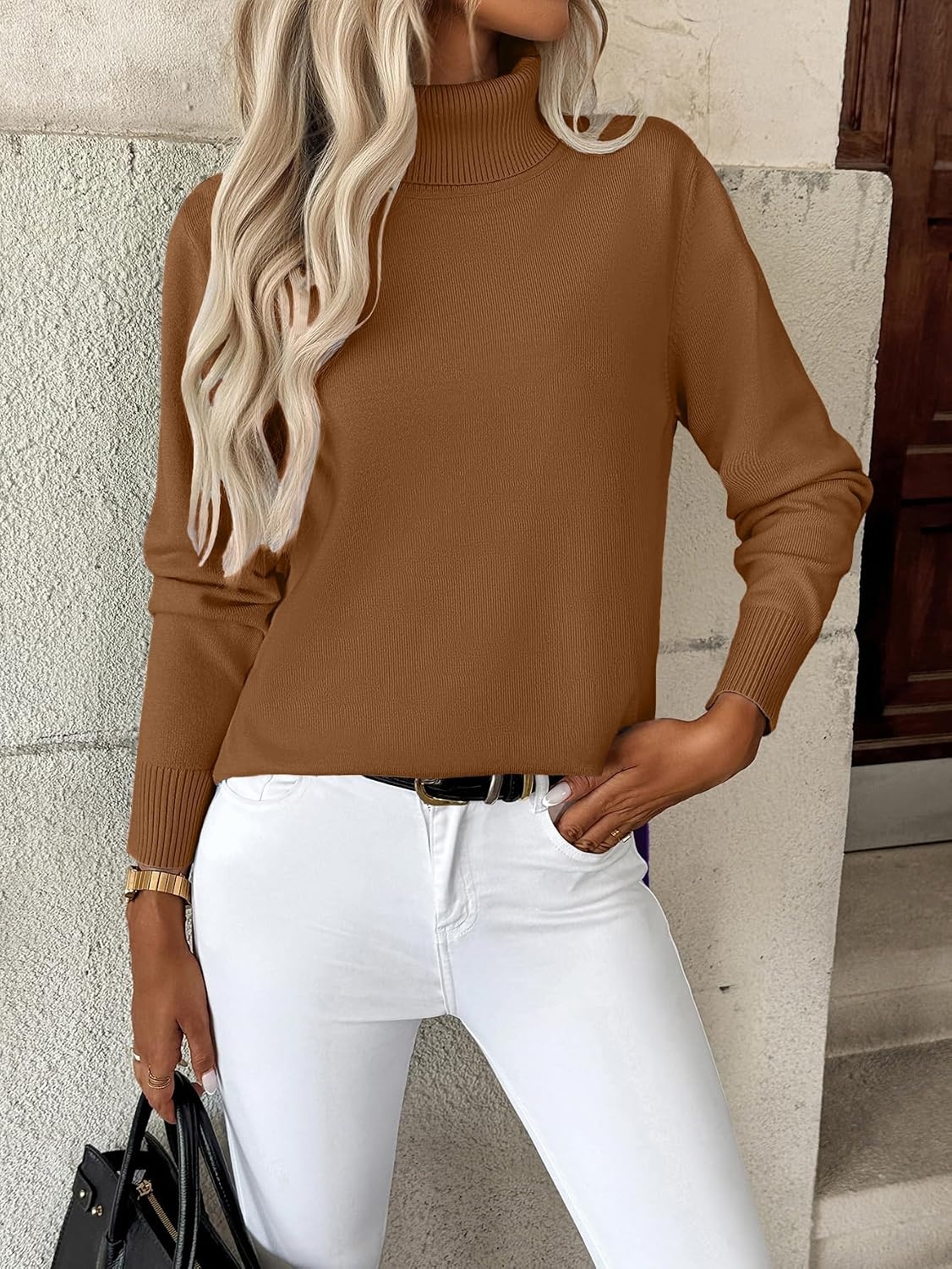 image:imageZeagoo Womens Turtleneck Sweater Long Sleeve Casual Knit Pullover Top 2026Light Brown