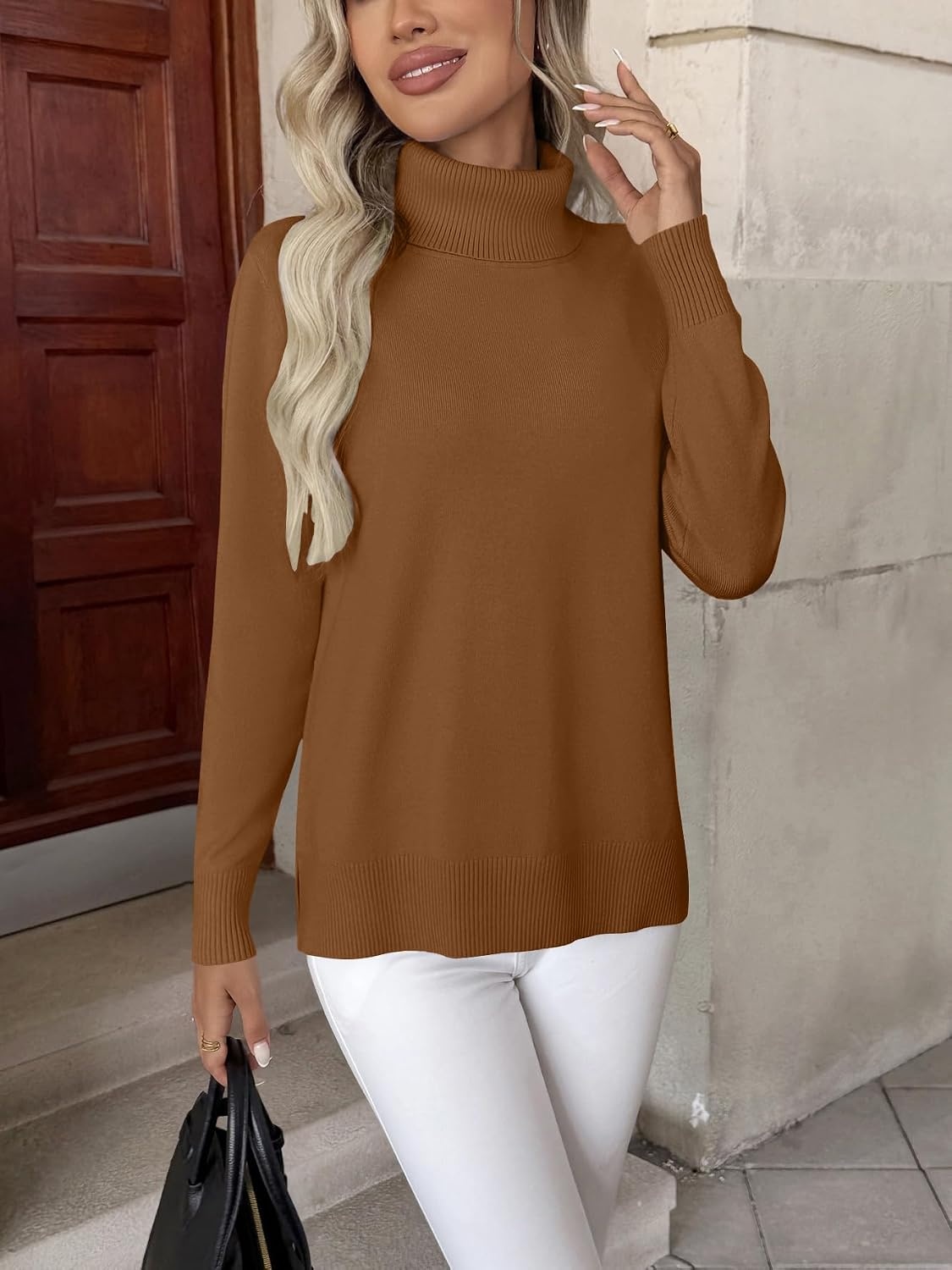 image:imageZeagoo Womens Turtleneck Sweater Long Sleeve Casual Knit Pullover Top 2026Light Brown