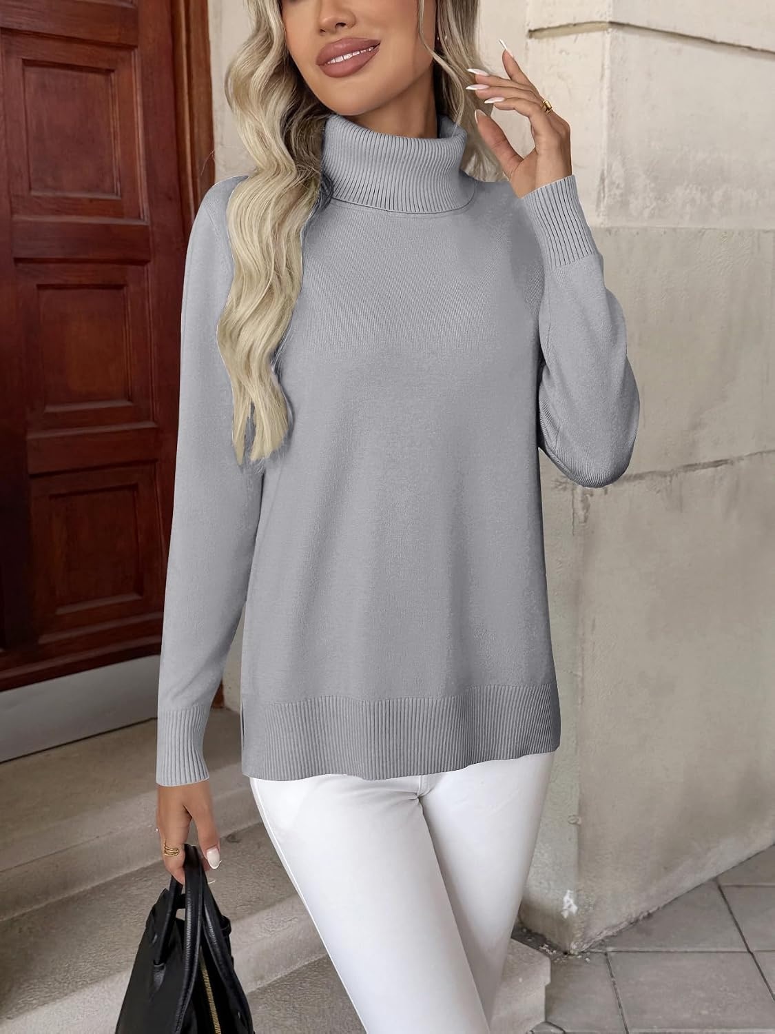 image:imageZeagoo Womens Turtleneck Sweater Long Sleeve Casual Knit Pullover Top 2026Light Grey
