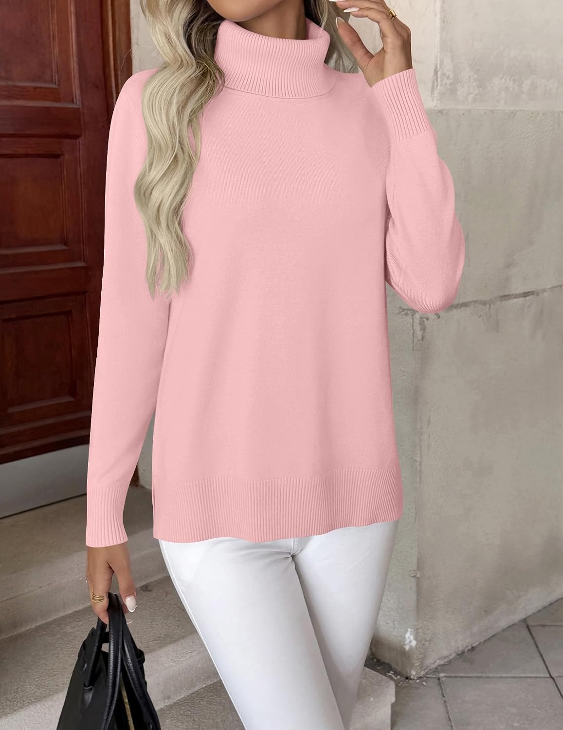 image:imageZeagoo Womens Turtleneck Sweater Long Sleeve Casual Knit Pullover Top 2026Light Pink