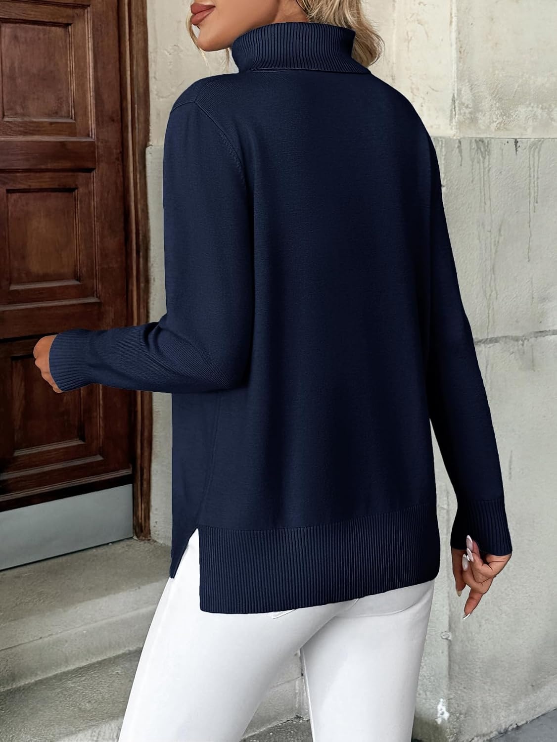 image:imageZeagoo Womens Turtleneck Sweater Long Sleeve Casual Knit Pullover Top 2026Navy Blue