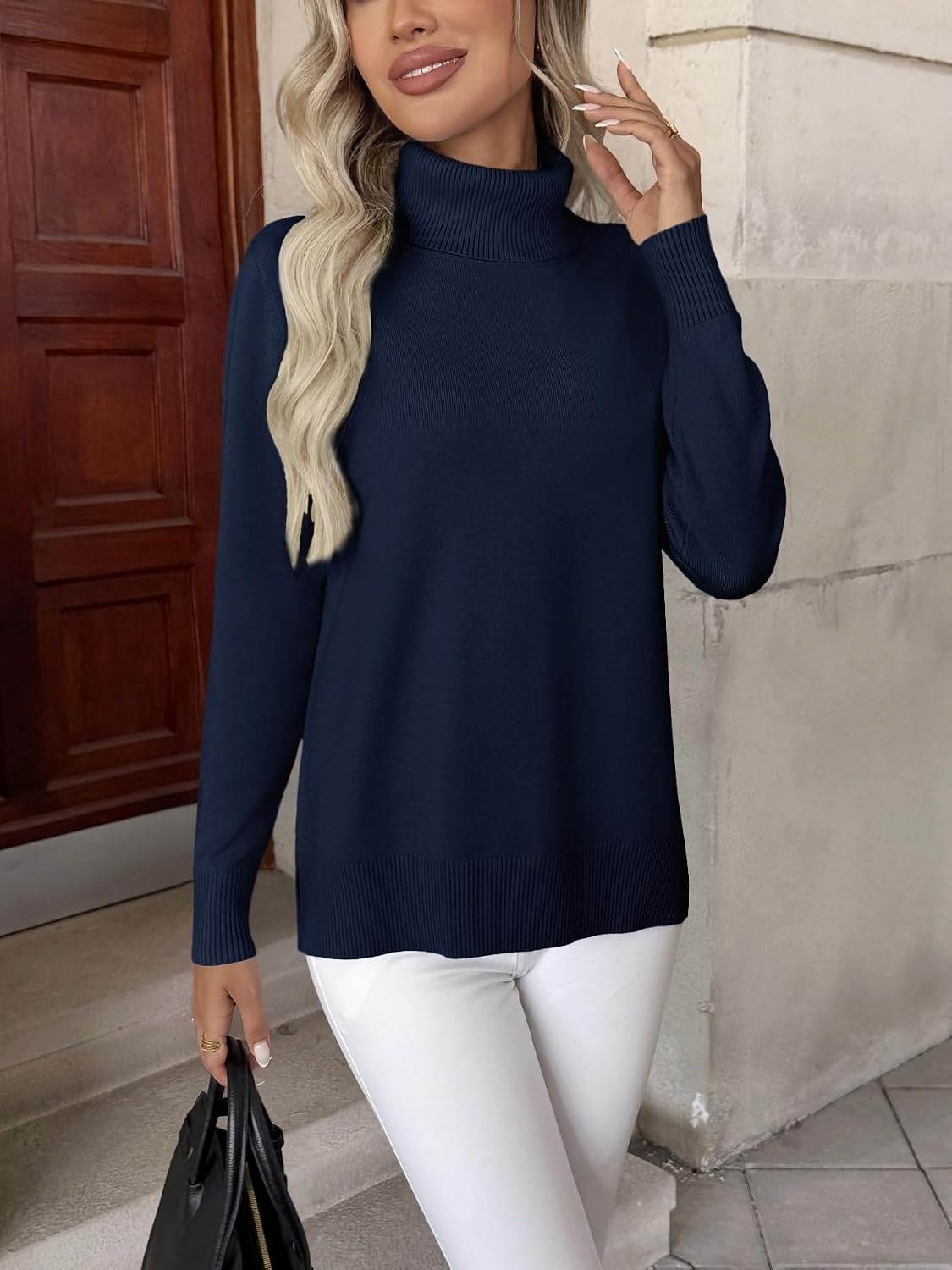 image:imageZeagoo Womens Turtleneck Sweater Long Sleeve Casual Knit Pullover Top 2026Navy Blue