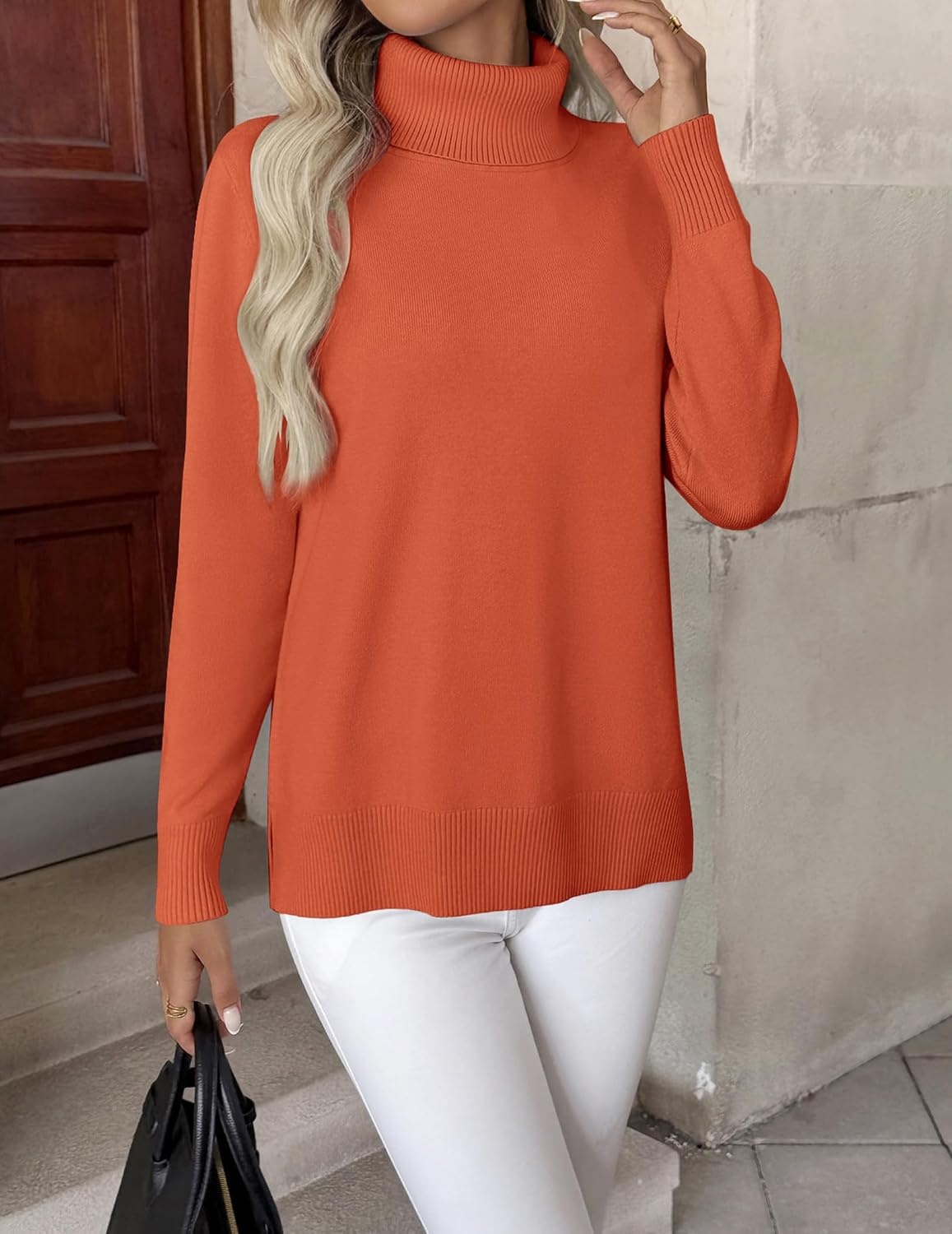 image:imageZeagoo Womens Turtleneck Sweater Long Sleeve Casual Knit Pullover Top 2026Orange