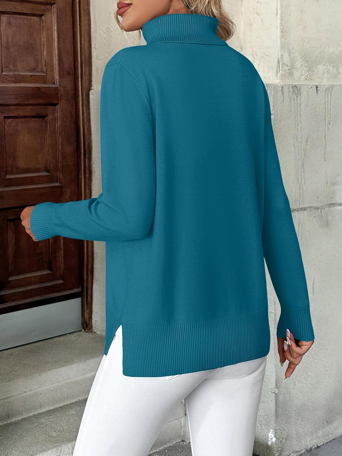 image:imageZeagoo Womens Turtleneck Sweater Long Sleeve Casual Knit Pullover Top 2026Peacock Blue
