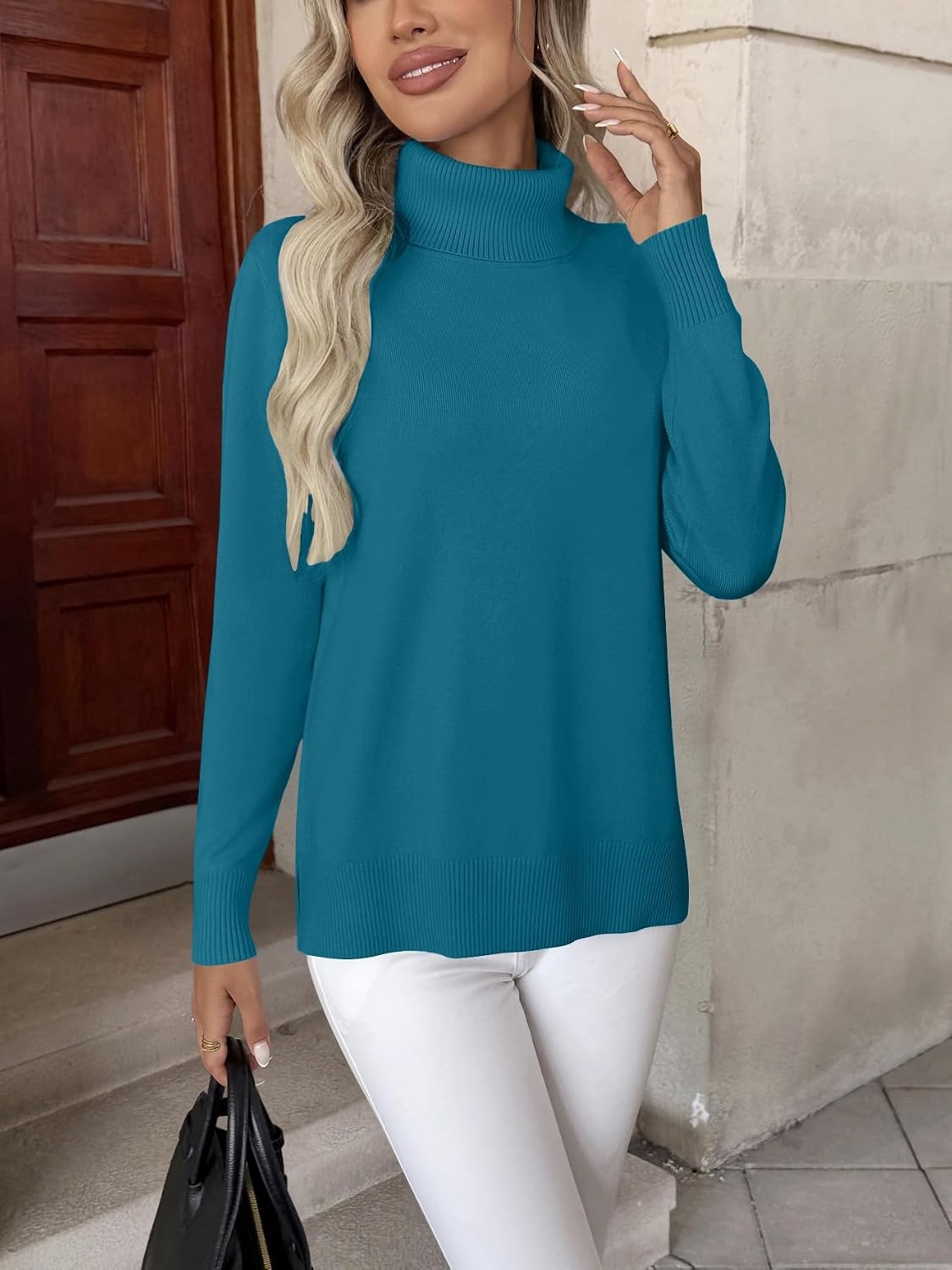 image:imageZeagoo Womens Turtleneck Sweater Long Sleeve Casual Knit Pullover Top 2026Peacock Blue