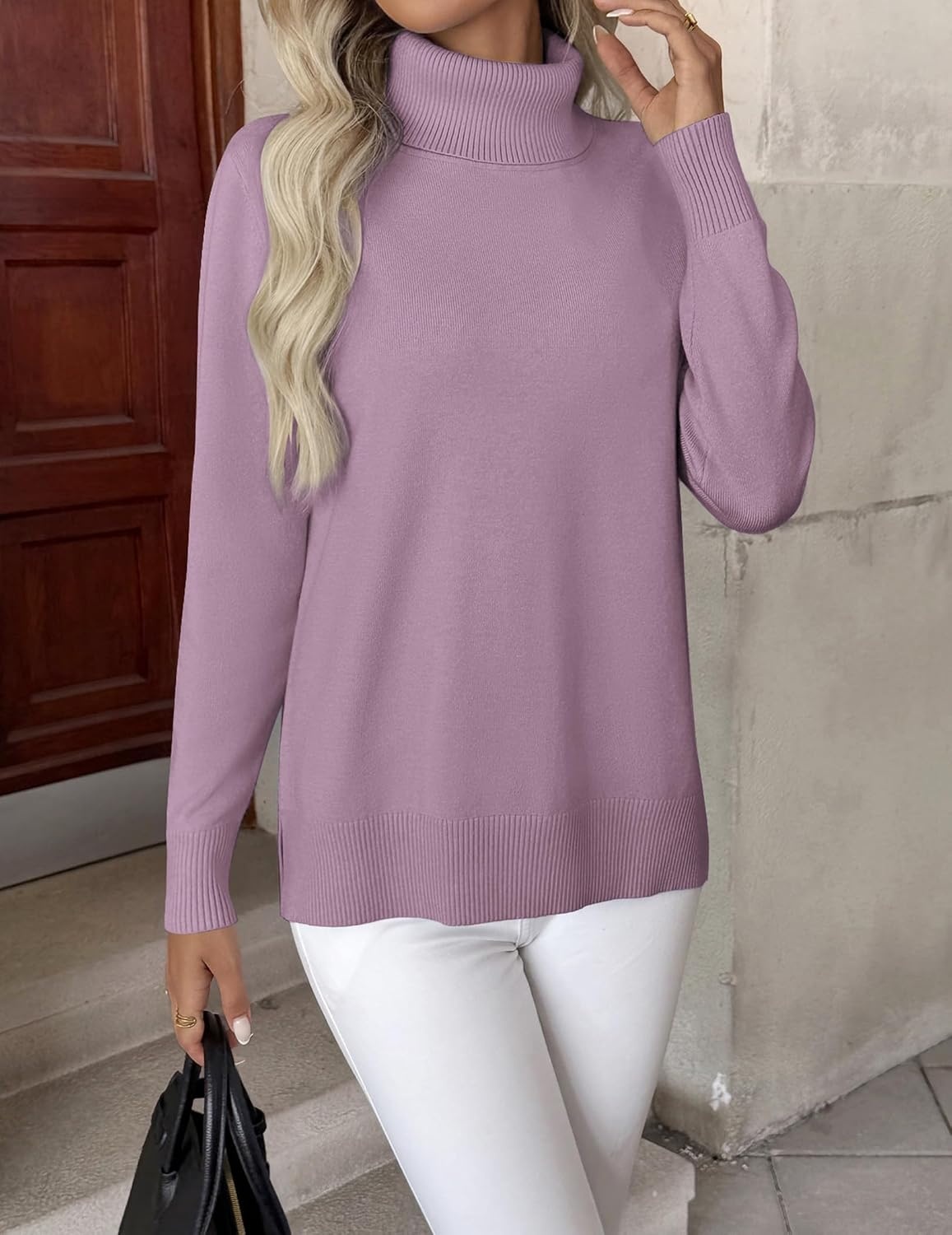 image:imageZeagoo Womens Turtleneck Sweater Long Sleeve Casual Knit Pullover Top 2026Purple