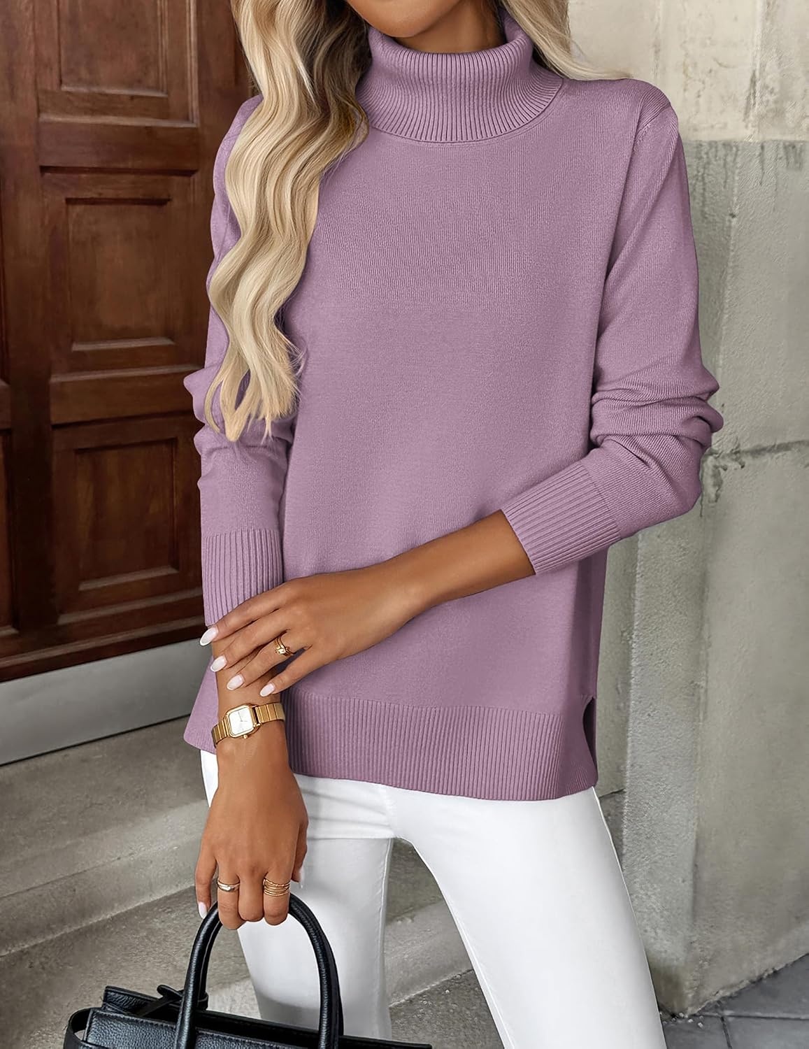 image:imageZeagoo Womens Turtleneck Sweater Long Sleeve Casual Knit Pullover Top 2026Purple