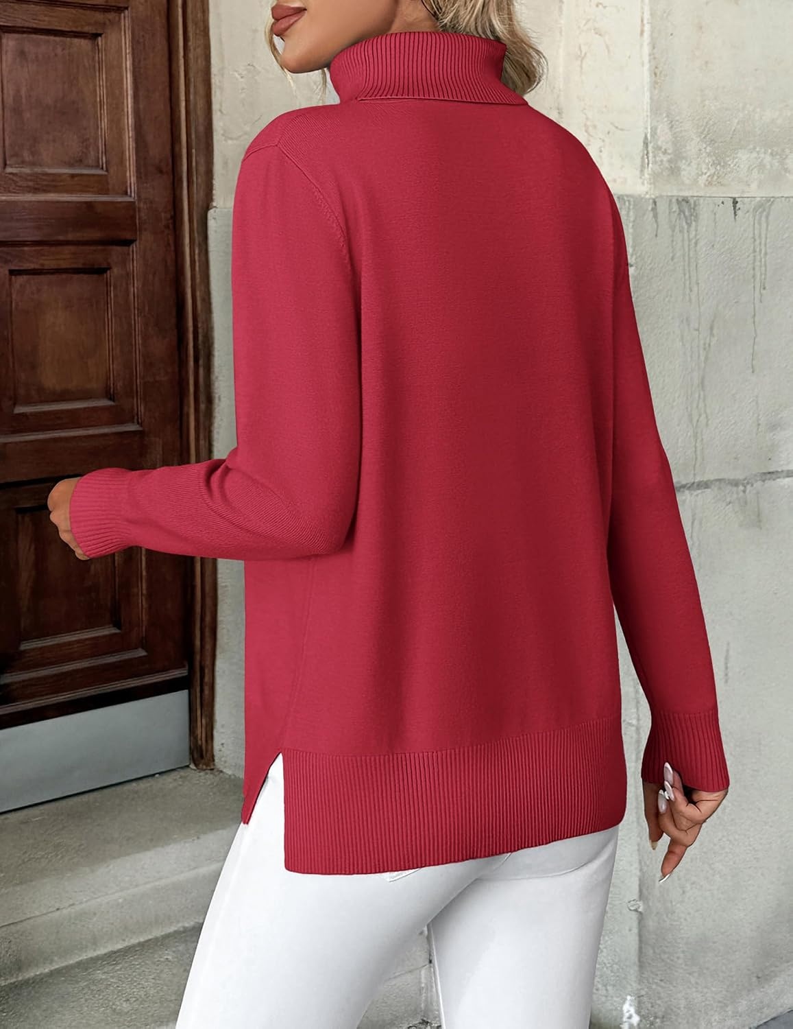 image:imageZeagoo Womens Turtleneck Sweater Long Sleeve Casual Knit Pullover Top 2026Red