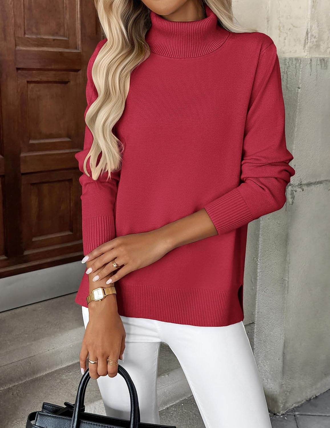 image:imageZeagoo Womens Turtleneck Sweater Long Sleeve Casual Knit Pullover Top 2026Red