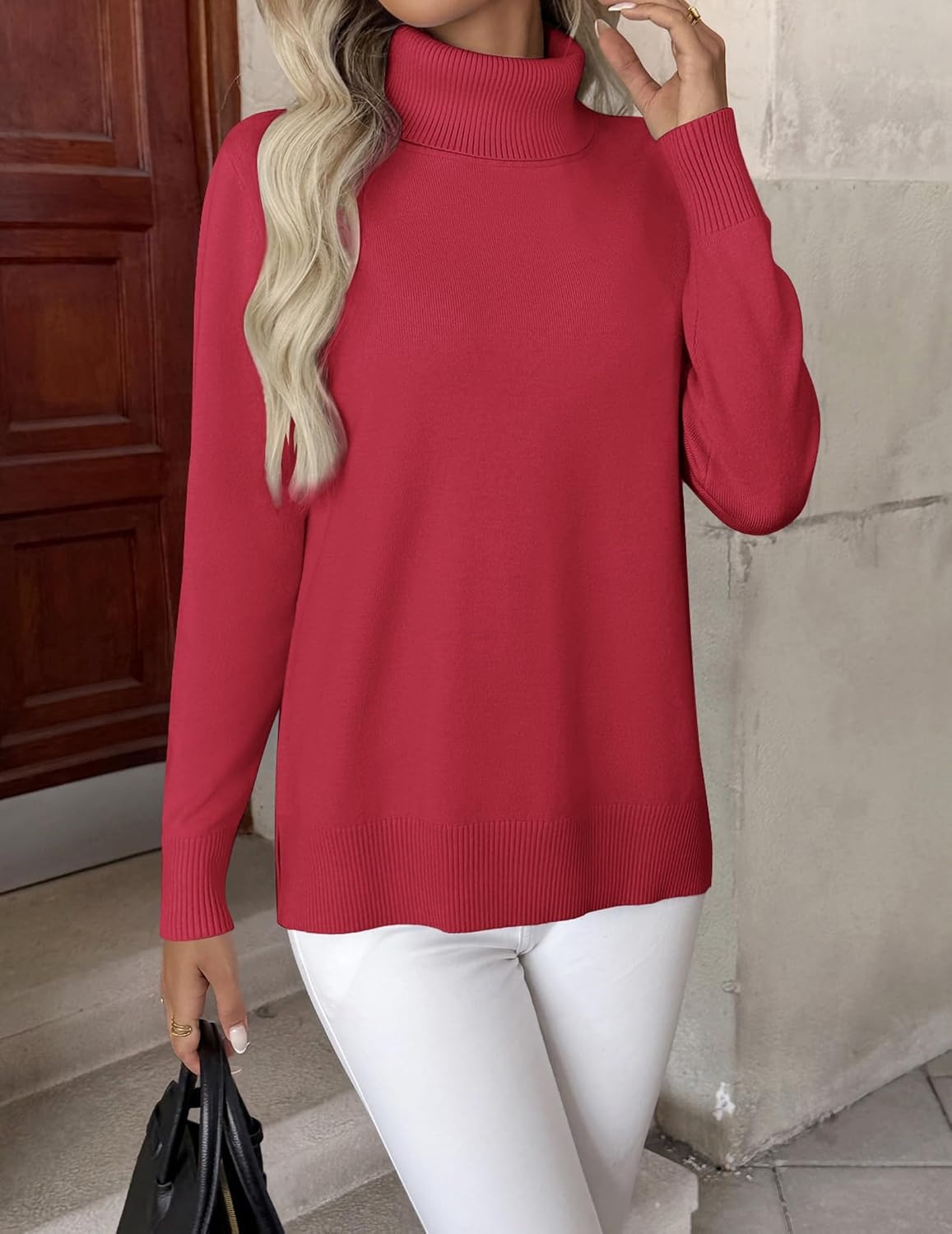 image:imageZeagoo Womens Turtleneck Sweater Long Sleeve Casual Knit Pullover Top 2026Red