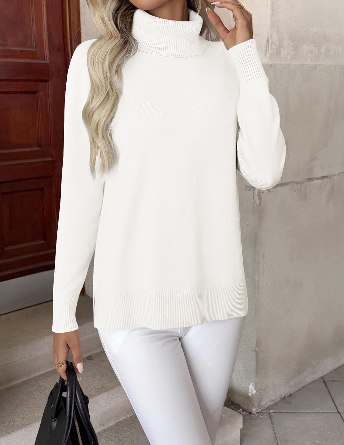 image:imageZeagoo Womens Turtleneck Sweater Long Sleeve Casual Knit Pullover Top 2026White