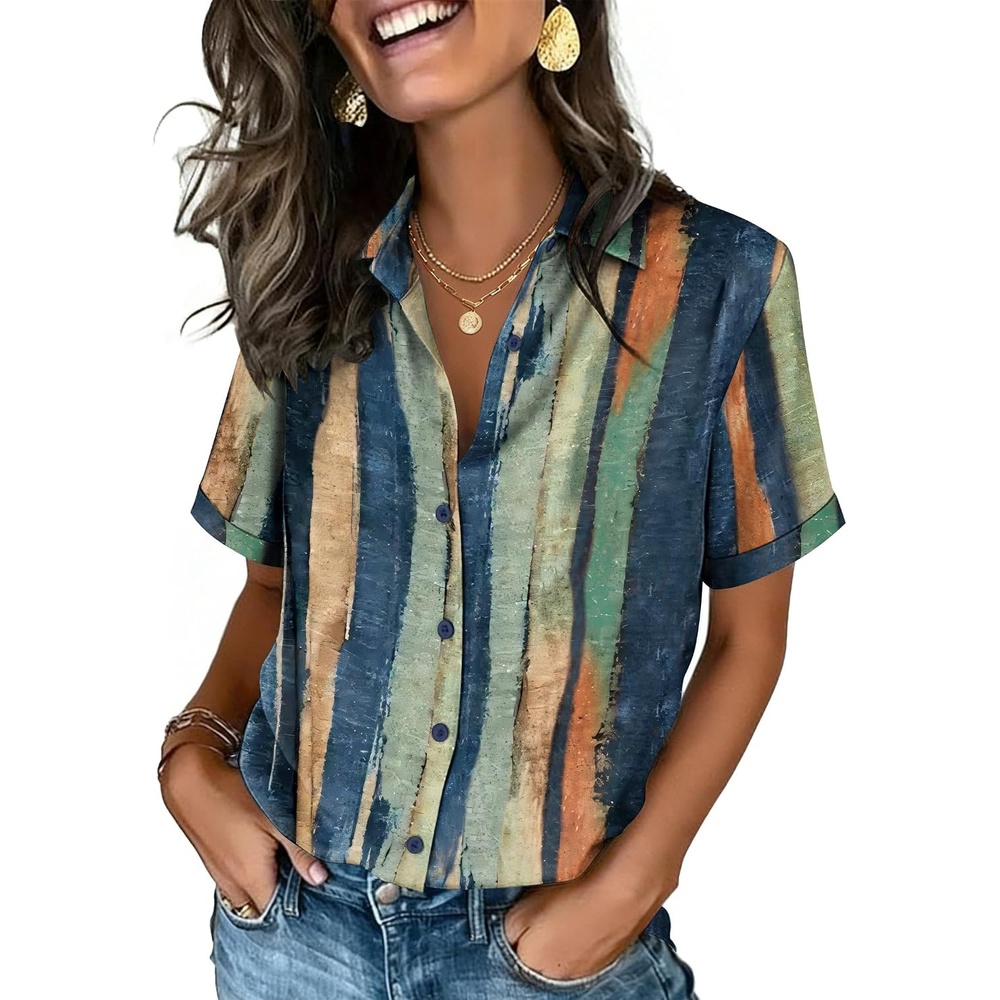 image:imageZeagoo Button Down Shirts for Women Short Sleeve Tops Dressy Casual BlousesCx289multicolored
