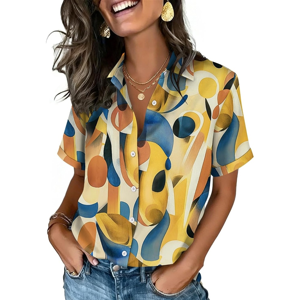 image:imageZeagoo Button Down Shirts for Women Short Sleeve Tops Dressy Casual BlousesJh579multicolored