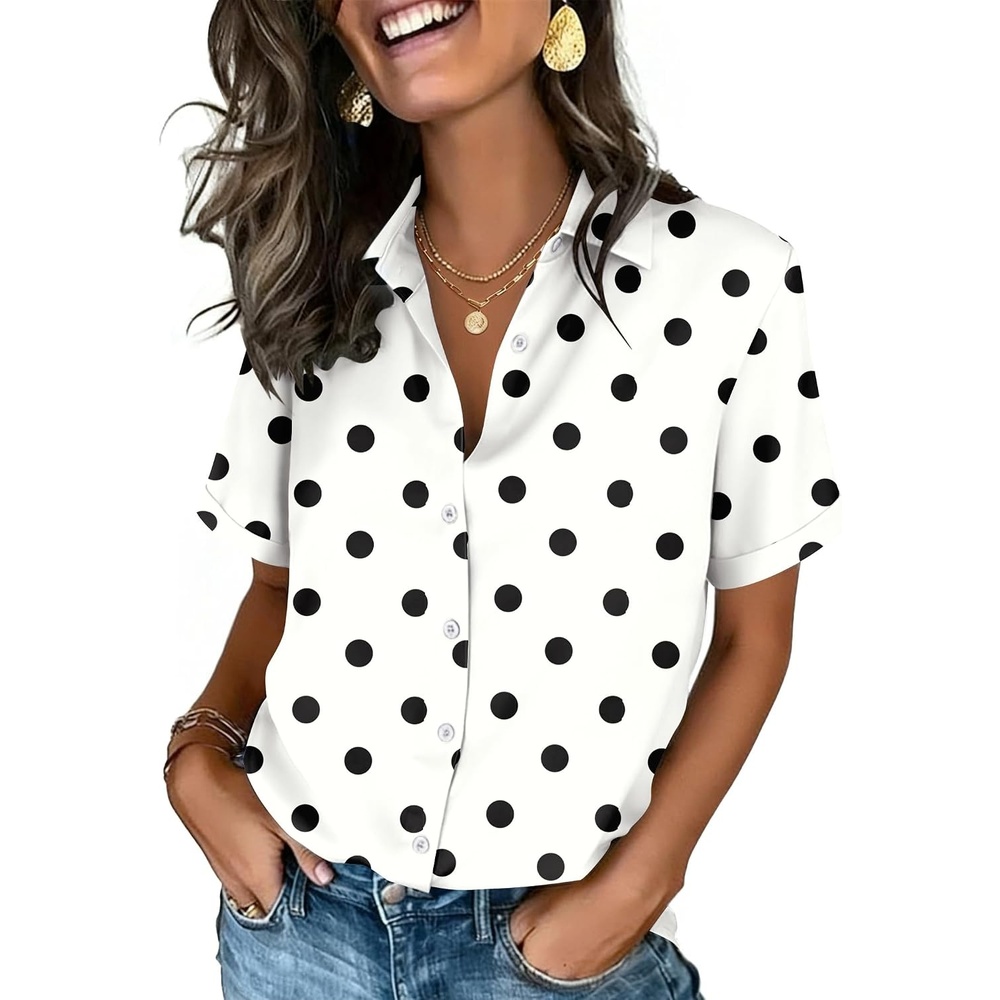 image:imageZeagoo Button Down Shirts for Women Short Sleeve Tops Dressy Casual BlousesJh592 Polka Dots