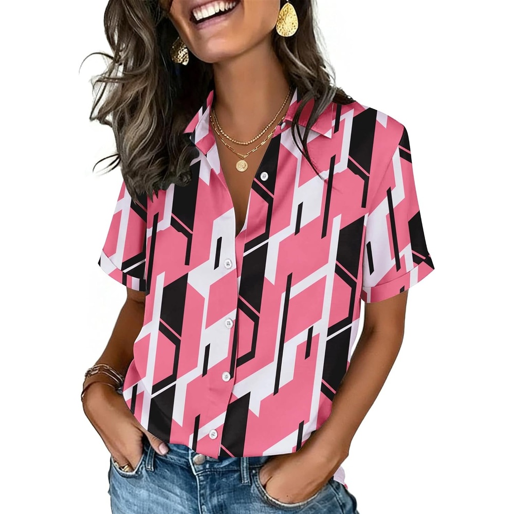 image:imageZeagoo Button Down Shirts for Women Short Sleeve Tops Dressy Casual BlousesJh603pink