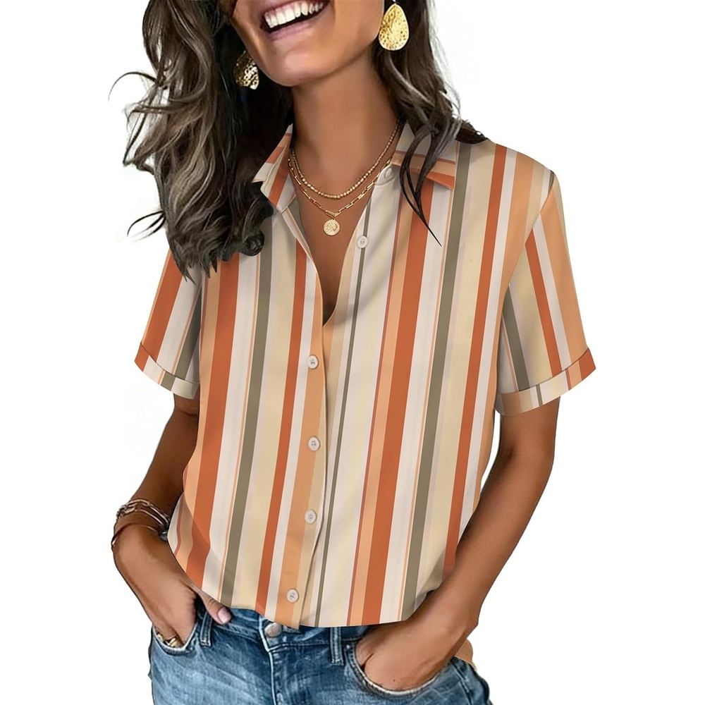 image:imageZeagoo Button Down Shirts for Women Short Sleeve Tops Dressy Casual BlousesTw720stripe