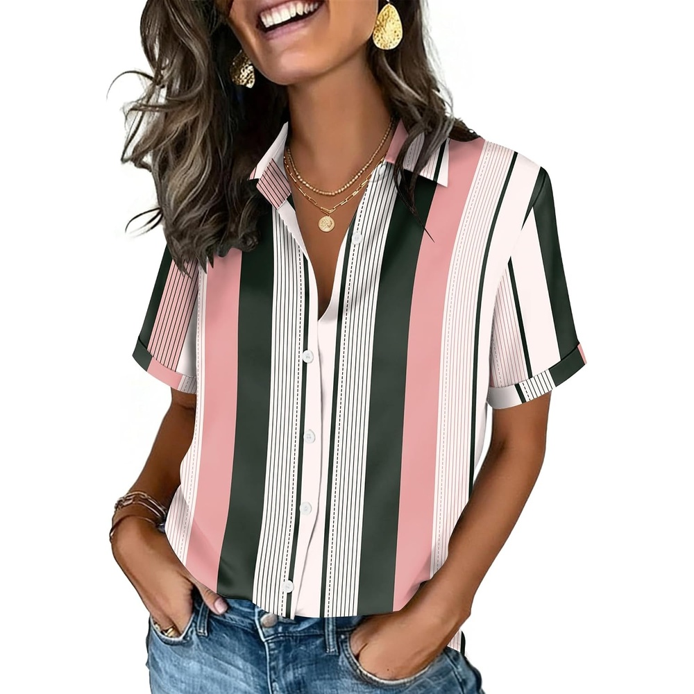 image:imageZeagoo Button Down Shirts for Women Short Sleeve Tops Dressy Casual BlousesTz264