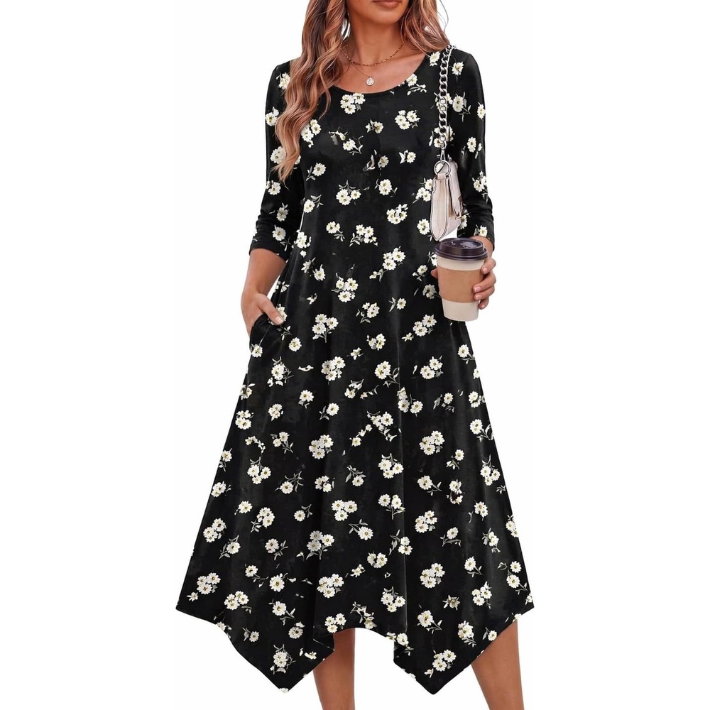 image:imageZeagoo Midi Dresses Women 2026 Dress 34 Sleeve Casual Dresses with Pockets A Line Summer Beach SundressDaisy