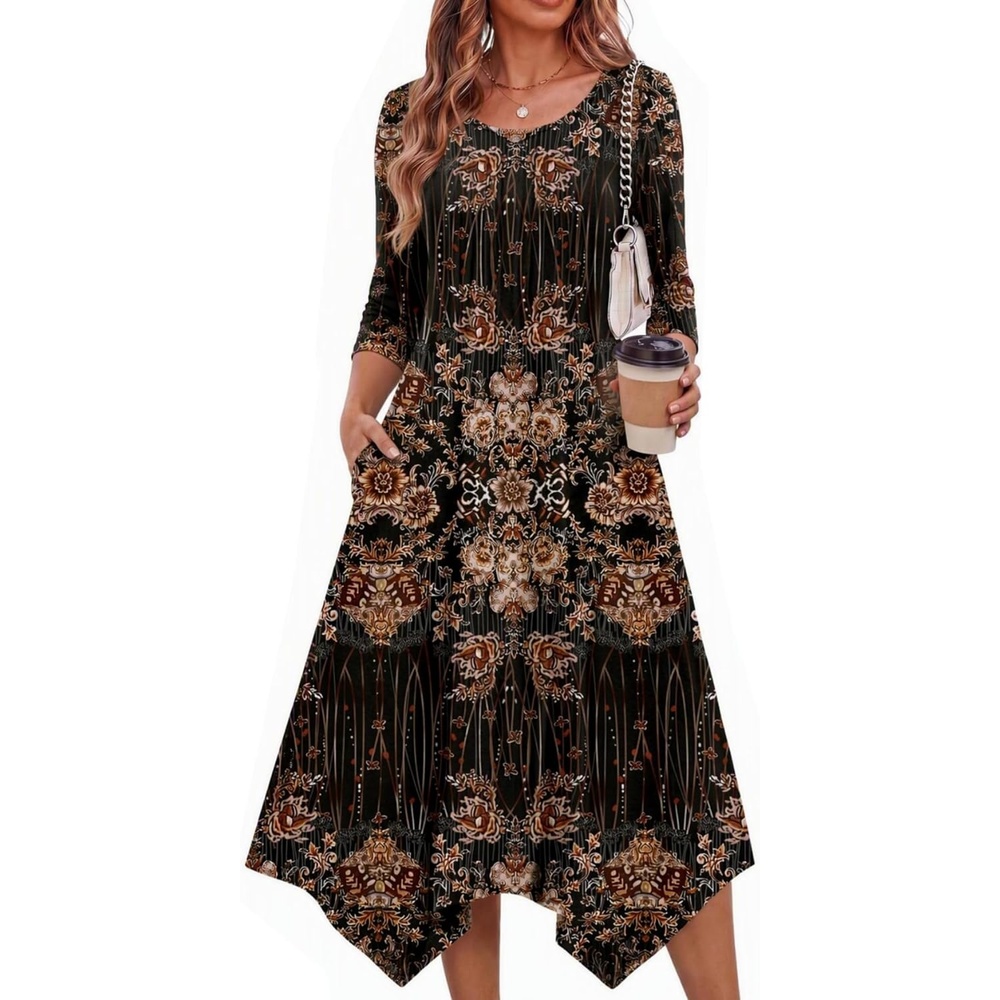image:imageZeagoo Midi Dresses Women 2026 Dress 34 Sleeve Casual Dresses with Pockets A Line Summer Beach SundressMz770