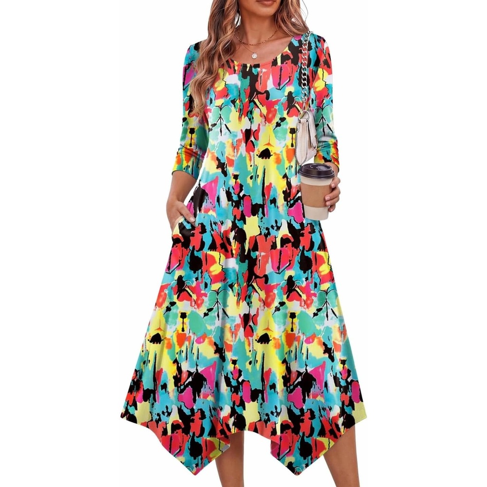 image:imageZeagoo Midi Dresses Women 2026 Dress 34 Sleeve Casual Dresses with Pockets A Line Summer Beach SundressRed Blue