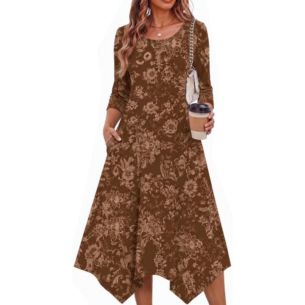 image:imageZeagoo Midi Dresses Women 2026 Dress 34 Sleeve Casual Dresses with Pockets A Line Summer Beach SundressYg29
