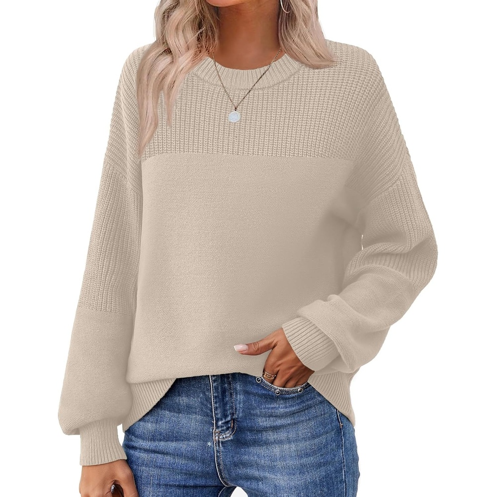 image:imageZeagoo Sweaters for Women Cotton Loose Fit Chunky Knit Casual Fall OutfitsBeige