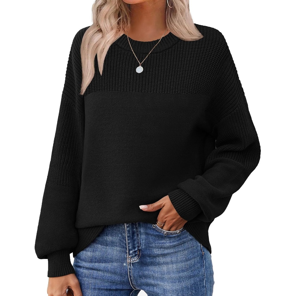 image:imageZeagoo Sweaters for Women Cotton Loose Fit Chunky Knit Casual Fall OutfitsBlack