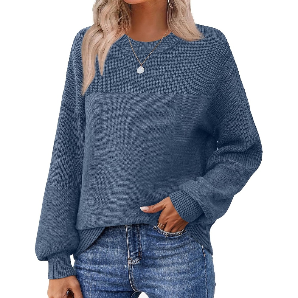 image:imageZeagoo Sweaters for Women Cotton Loose Fit Chunky Knit Casual Fall OutfitsBlue