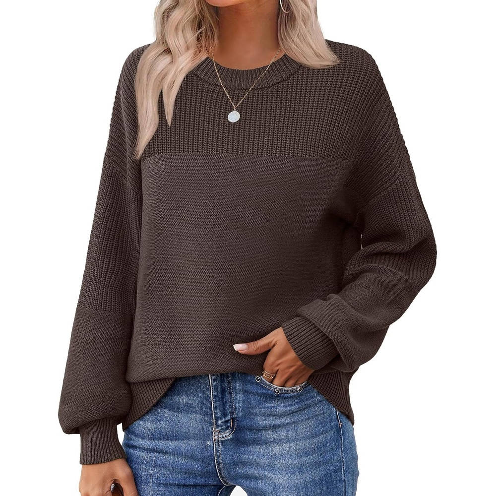 image:imageZeagoo Sweaters for Women Cotton Loose Fit Chunky Knit Casual Fall OutfitsBrown