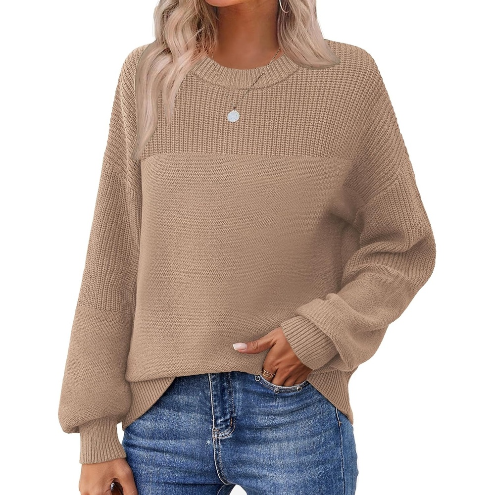 image:imageZeagoo Sweaters for Women Cotton Loose Fit Chunky Knit Casual Fall OutfitsKhaki