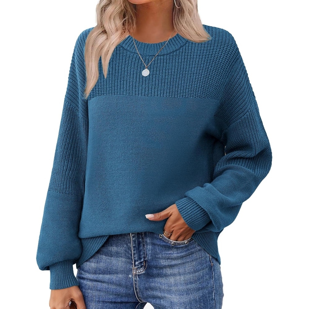 image:imageZeagoo Sweaters for Women Cotton Loose Fit Chunky Knit Casual Fall OutfitsLake Blue