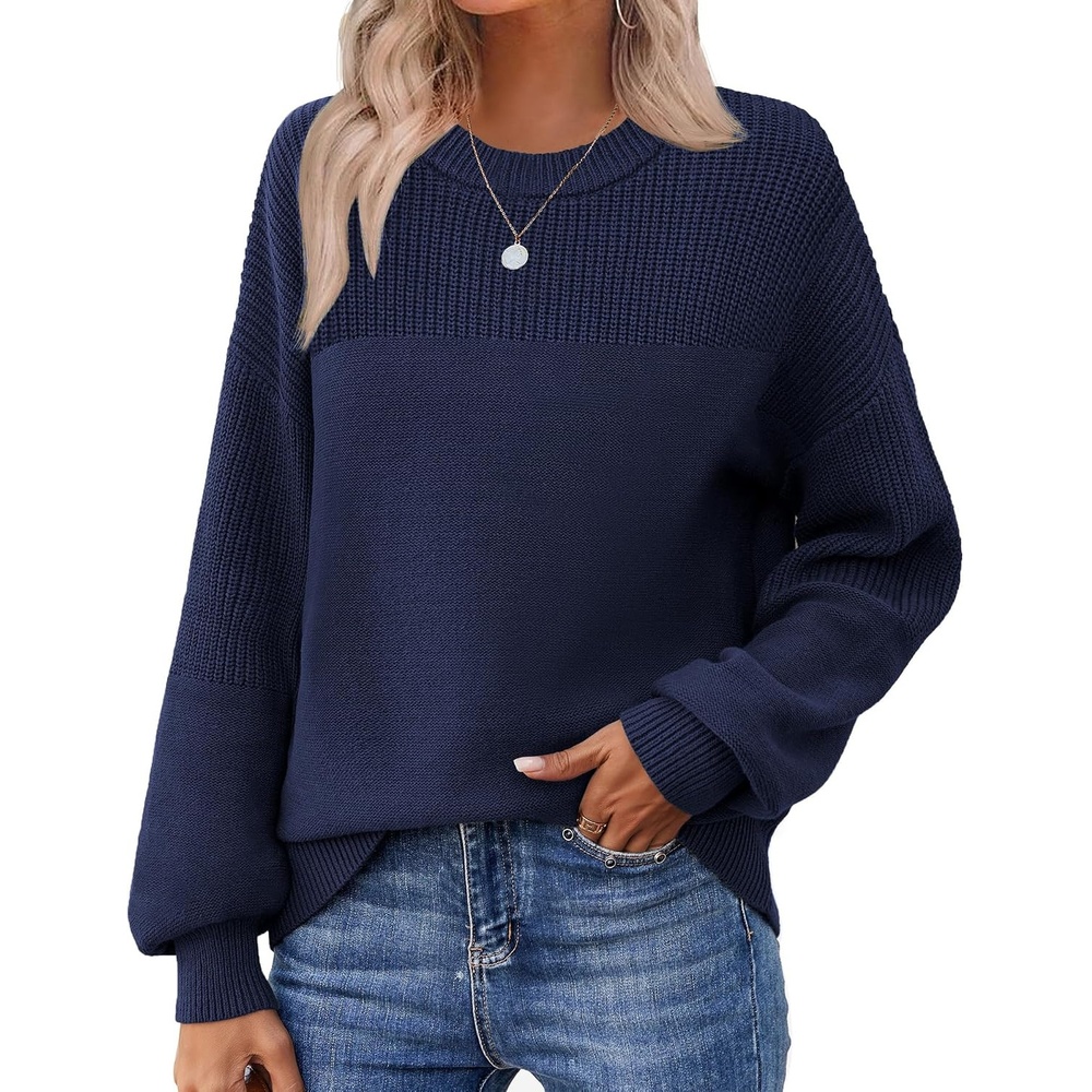 image:imageZeagoo Sweaters for Women Cotton Loose Fit Chunky Knit Casual Fall OutfitsNavy Blue