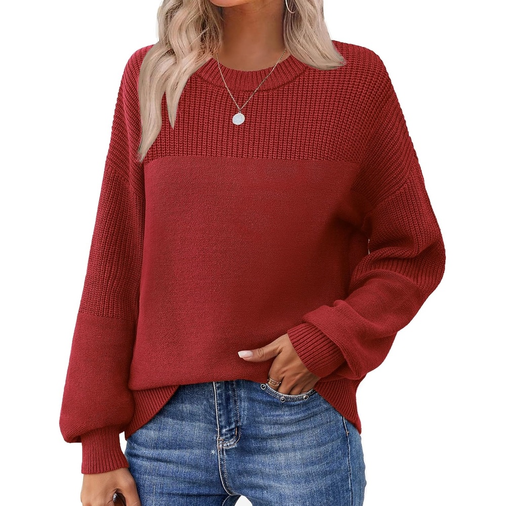 image:imageZeagoo Sweaters for Women Cotton Loose Fit Chunky Knit Casual Fall OutfitsRed