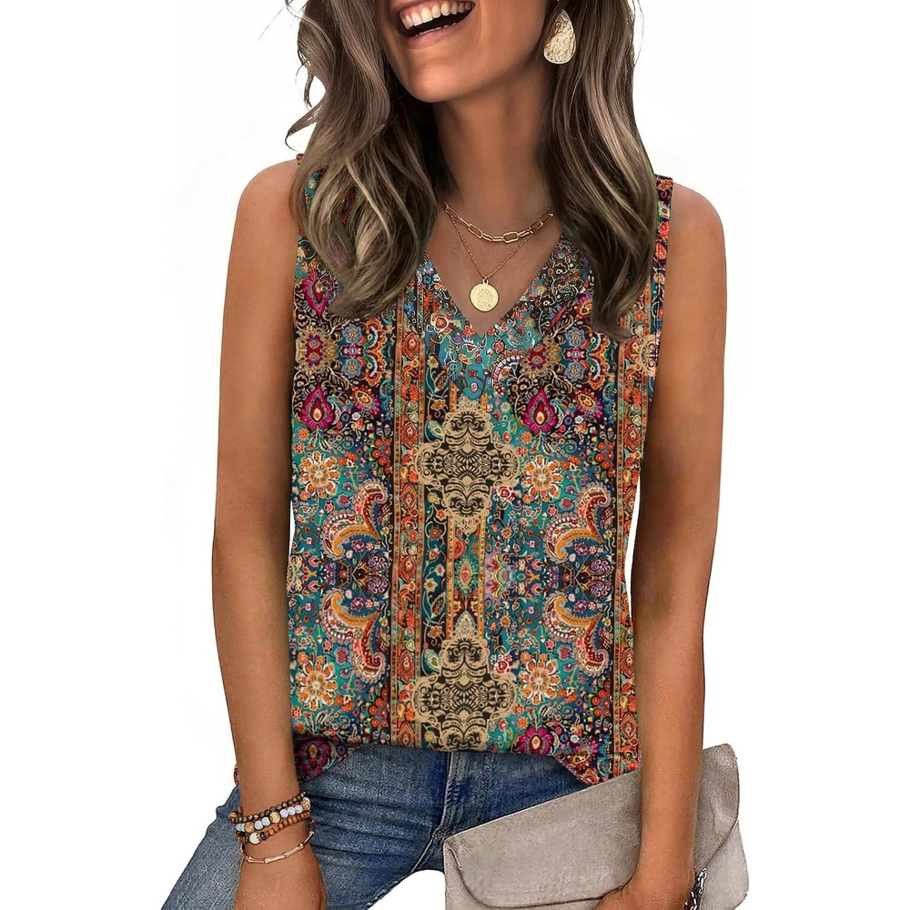 image:imageZeagoo Tank Top for Women V Neck Loose Fit Sleeveless Summer Tops Shirts01 Multicolor 721